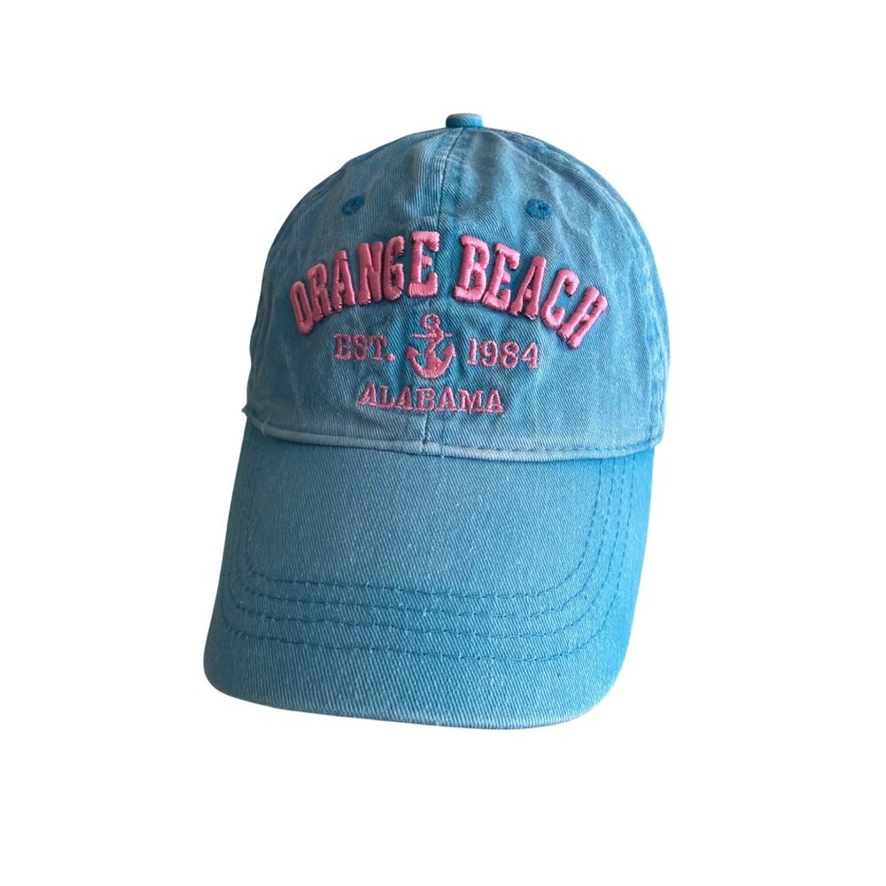 Alvins Island Orange Beach Alabama Embroidered Adjustable Hat Cap Blue Cotton